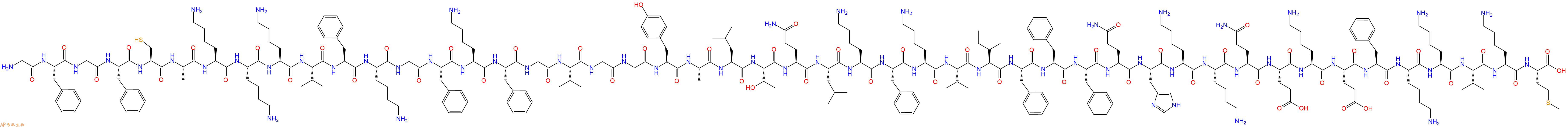 专肽生物产品H2N-Gly-Phe-Gly-Phe-Cys-Ala-Lys-Lys-Lys-Val-Phe-Lys-Gly-Phe-Lys-Phe-Gly-Val-Gly-Gly-Tyr-Ala-Leu-Thr-Gln-Leu-Lys-Phe-Lys-Val-Ile-Phe-Phe-Phe-Gln-His-Lys-Lys-Gln-Glu-Lys-Glu-Phe-Lys-Lys-Val-Lys-Met-OH