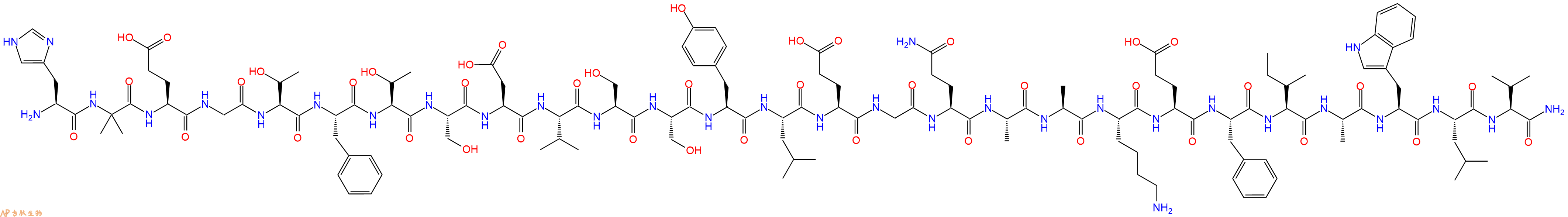 专肽生物产品H2N-His-Aib-Glu-Gly-Thr-Phe-Thr-Ser-Asp-Val-Ser-Ser-Tyr-Leu-Glu-Gly-Gln-Ala-Ala-Lys-Glu-Phe-Ile-Ala-Trp-Leu-Val-NH2