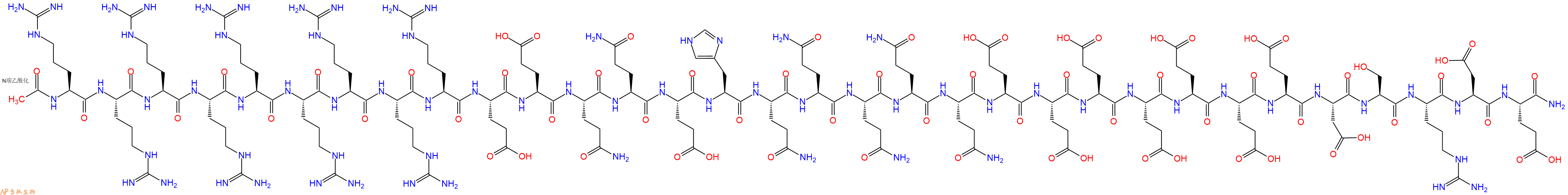 专肽生物产品Ac-Arg-Arg-Arg-Arg-Arg-Arg-Arg-Arg-Arg-Glu-Glu-Gln-Gln-Glu-His-Gln-Gln-Gln-Gln-Gln-Glu-Glu-Glu-Glu-Glu-Glu-Glu-Asp-Ser-Arg-Asp-Glu-NH2