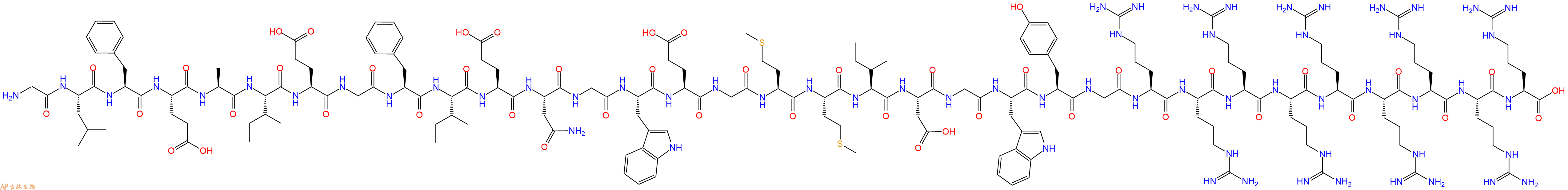 专肽生物产品H2N-Gly-Leu-Phe-Glu-Ala-Ile-Glu-Gly-Phe-Ile-Glu-Asn-Gly-Trp-Glu-Gly-Met-Met-Ile-Asp-Gly-Trp-Tyr-Gly-Arg-Arg-Arg-Arg-Arg-Arg-Arg-Arg-Arg-OH