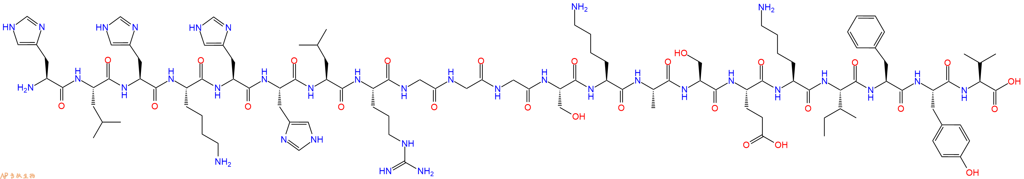 专肽生物产品H2N-His-Leu-His-Lys-His-His-Leu-Arg-Gly-Gly-Gly-Ser-Lys-Ala-Ser-Glu-Lys-Ile-Phe-Tyr-Val-OH
