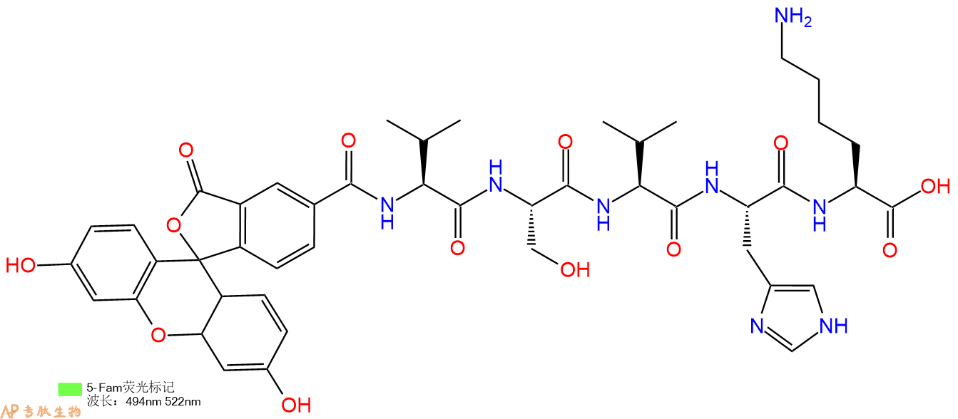 专肽生物产品5FAM-Val-Ser-Val-His-Lys-OH