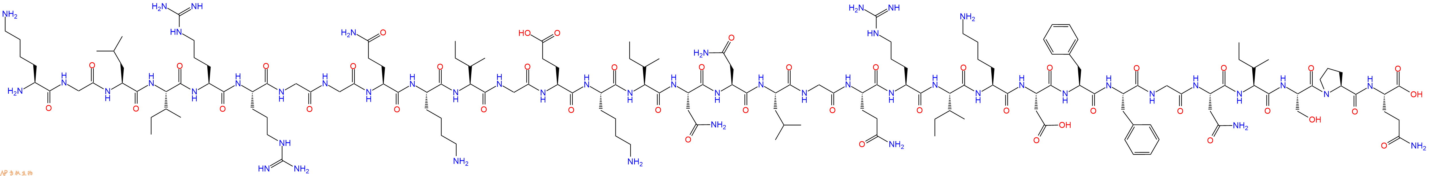专肽生物产品H2N-Lys-Gly-Leu-Ile-Arg-Arg-Gly-Gly-Gln-Lys-Ile-Gly-Glu-Lys-Ile-Asn-Asn-Leu-Gly-Gln-Arg-Ile-Lys-Asp-Phe-Phe-Gly-Asn-Ile-Ser-Pro-Gln-OH
