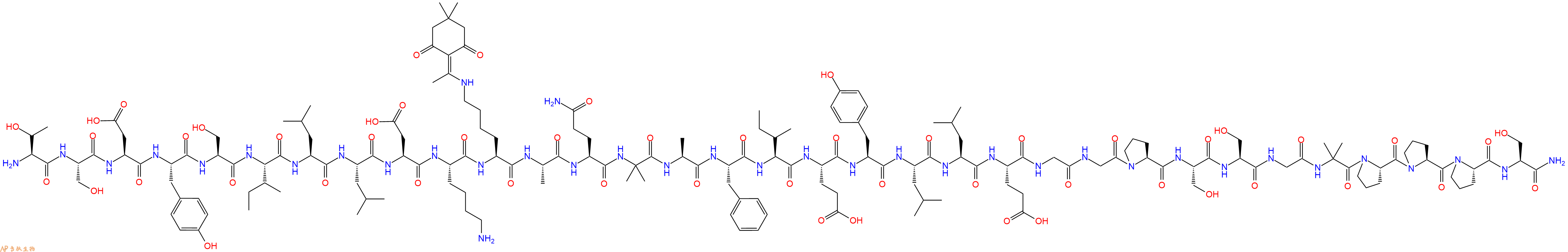 专肽生物产品H2N-Thr-Ser-Asp-Tyr-Ser-Ile-Leu-Leu-Asp-Lys-Lys(Dde)-Ala-Gln-Aib-Ala-Phe-Ile-Glu-Tyr-Leu-Leu-Glu-Gly-Gly-Pro-Ser-Ser-Gly-Aib-Pro-Pro-Pro-Ser-CONH2