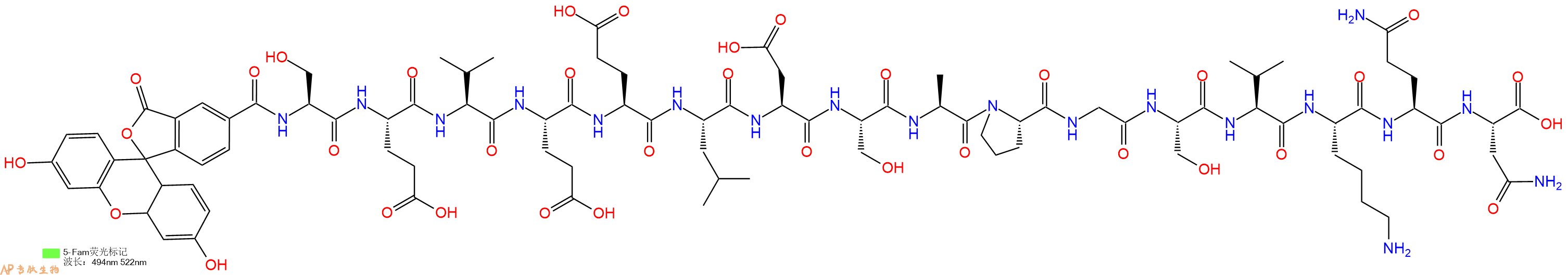 专肽生物产品5FAM-Ser-Glu-Val-Glu-Glu-Leu-Asp-Ser-Ala-Pro-Gly-Ser-Val-Lys-Gln-Asn-OH