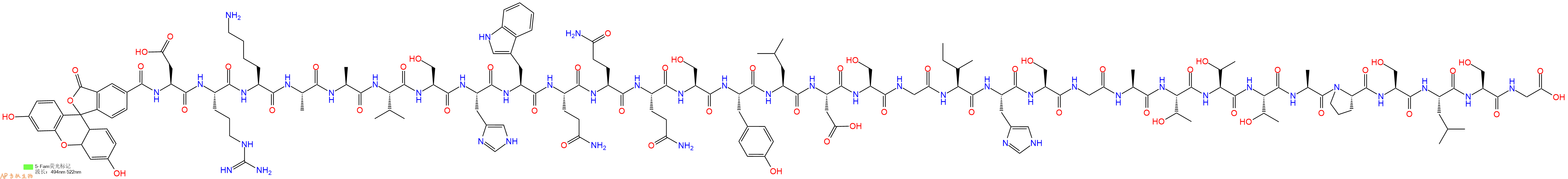 专肽生物产品5FAM-Asp-Arg-Lys-Ala-Ala-Val-Ser-His-Trp-Gln-Gln-Gln-Ser-Tyr-Leu-Asp-Ser-Gly-Ile-His-Ser-Gly-Ala-Thr-Thr-Thr-Ala-Pro-Ser-Leu-Ser-Gly-OH