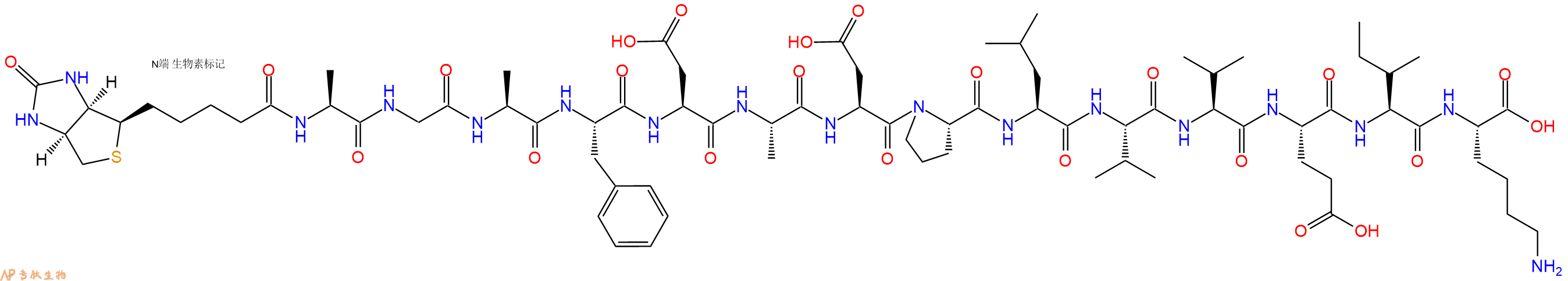 专肽生物产品Biotinyl-Ala-Gly-Ala-Phe-Asp-Ala-Asp-Pro-Leu-Val-Val-Glu-Ile-Lys-OH