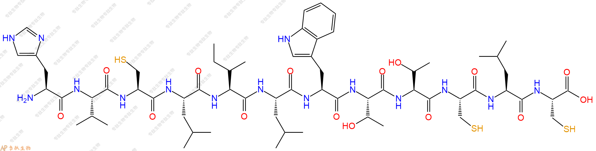 专肽生物产品H2N-His-Val-Cys-Leu-Ile-Leu-Trp-Thr-Thr-Cys-Leu-Cys-OH