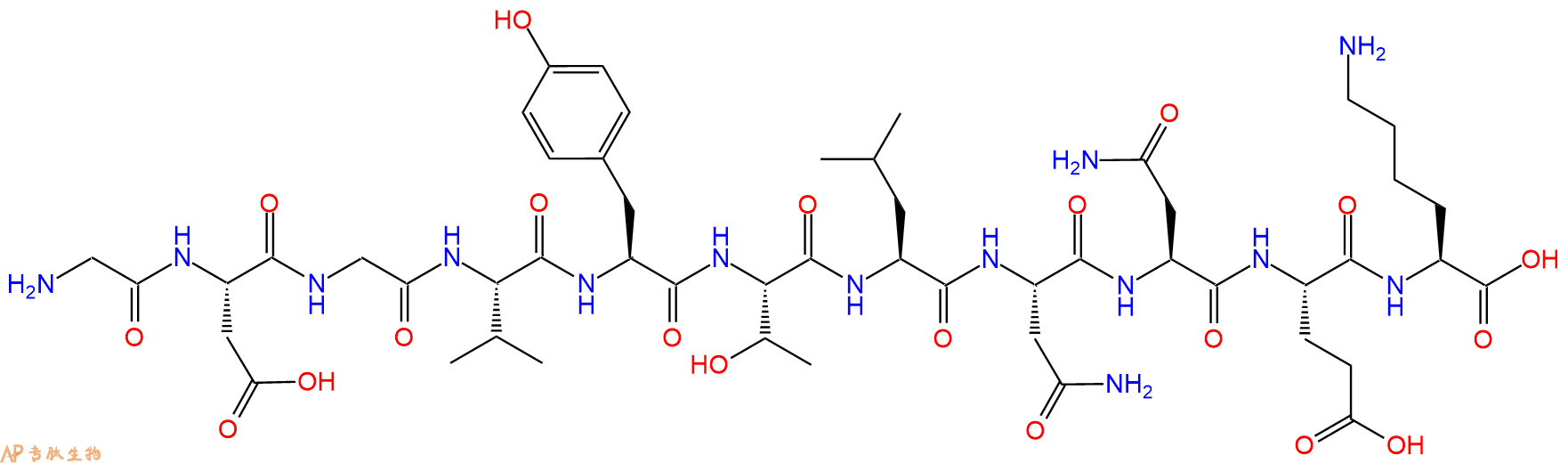 专肽生物产品H2N-Gly-Asp-Gly-Val-Tyr-Thr-Leu-Asn-Asn-Glu-Lys-OH