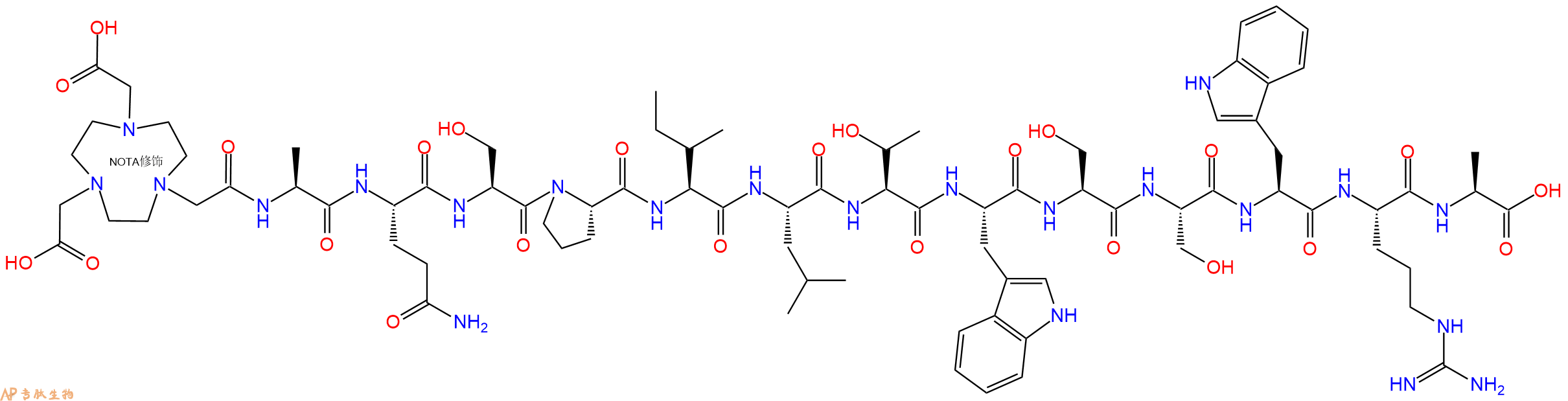 专肽生物产品NOTA-Ala-Gln-Ser-Pro-Ile-Leu-Thr-Trp-Ser-Ser-Trp-Arg-Ala-OH