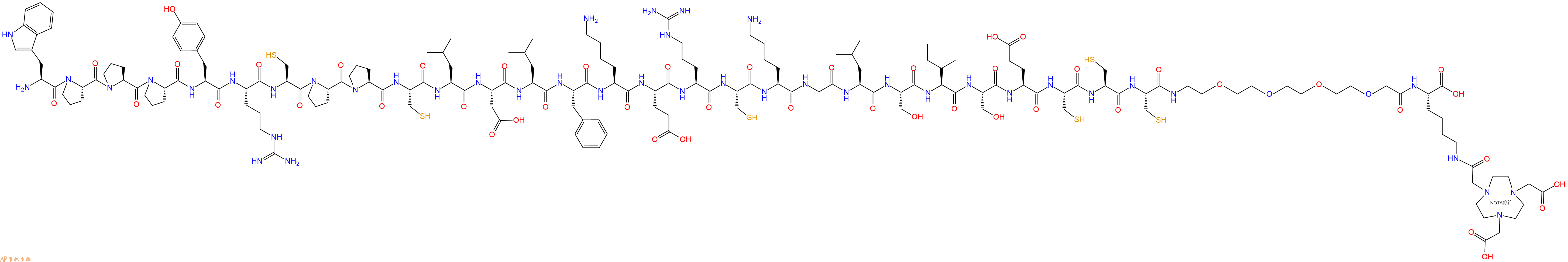 专肽生物产品Trp-Pro-Pro-Pro-Tyr-Arg-Cys-Pro-Pro-Cys-Leu-Asp-Leu-Phe-Lys-Glu-Arg-Cys-Lys-Gly-Leu-Ser-Ile-Ser-Glu-Cys-Cys-Cys-PEG4-Lys(NOTA)