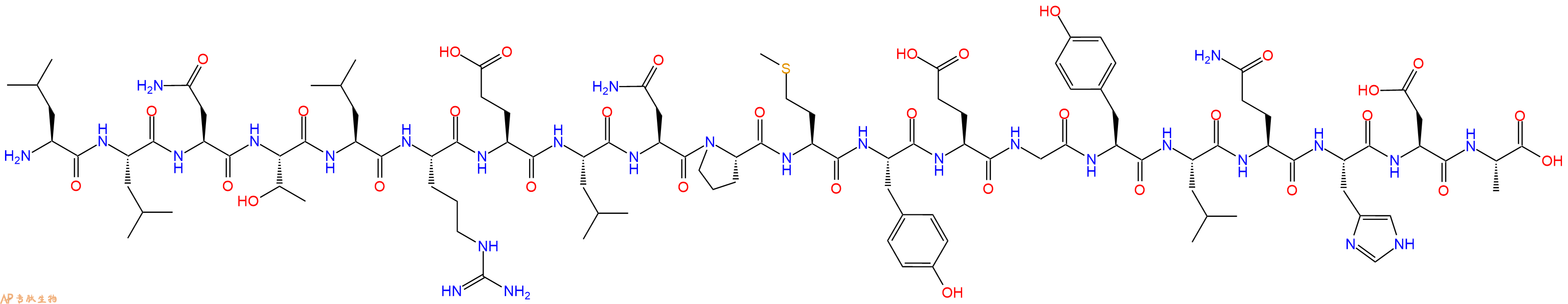 专肽生物产品H2N-Leu-Leu-Asn-Thr-Leu-Arg-Glu-Leu-Asn-Pro-Met-Tyr-Glu-Gly-Tyr-Leu-Gln-His-Asp-Ala-OH