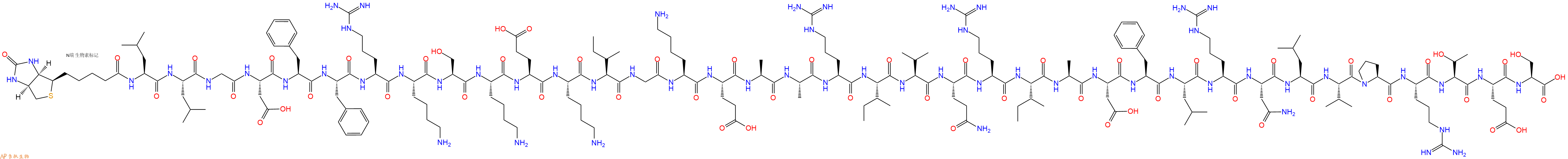 专肽生物产品Biotinyl-Leu-Leu-Gly-Asp-Phe-Phe-Arg-Lys-Ser-Lys-Glu-Lys-Ile-Gly-Lys-Glu-Ala-Ala-Arg-Ile-Val-Gln-Arg-Ile-Ala-Asp-Phe-Leu-Arg-Asn-Leu-Val-Pro-Arg-Thr-Glu-Ser-OH