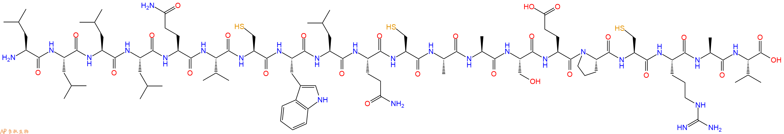 专肽生物产品H2N-Leu-Leu-Leu-Leu-Gln-Val-Cys-Trp-Leu-Gln-Cys-Ala-Ala-Ser-Glu-Pro-Cys-Arg-Ala-Val-OH