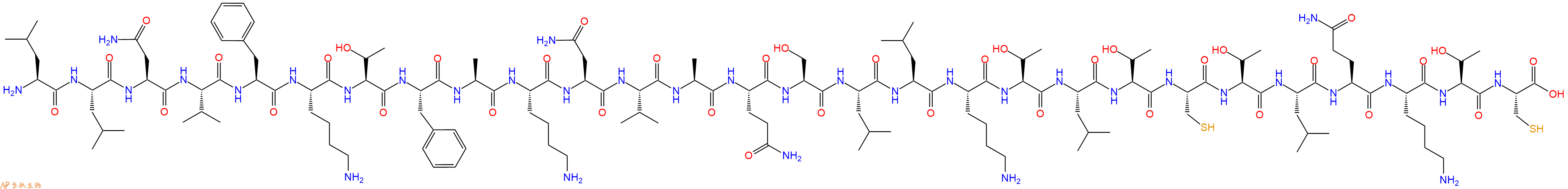 专肽生物产品H2N-Leu-Leu-Asn-Val-Phe-Lys-Thr-Phe-Ala-Lys-Asn-Val-Ala-Gln-Ser-Leu-Leu-Lys-Thr-Leu-Thr-Cys-Thr-Leu-Gln-Lys-Thr-Cys-OH