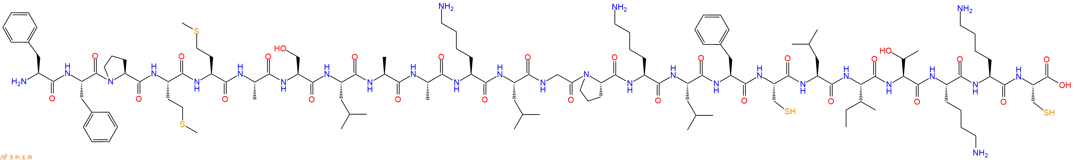 专肽生物产品H2N-Phe-Phe-Pro-Met-Met-Ala-Ser-Leu-Ala-Ala-Lys-Leu-Gly-Pro-Lys-Leu-Phe-Cys-Leu-Ile-Thr-Lys-Lys-Cys-OH