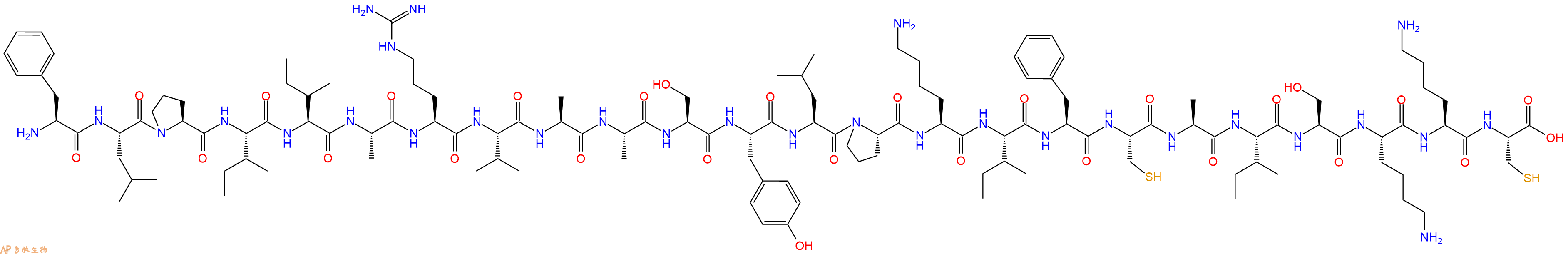 专肽生物产品H2N-Phe-Leu-Pro-Ile-Ile-Ala-Arg-Val-Ala-Ala-Ser-Tyr-Leu-Pro-Lys-Ile-Phe-Cys-Ala-Ile-Ser-Lys-Lys-Cys-OH