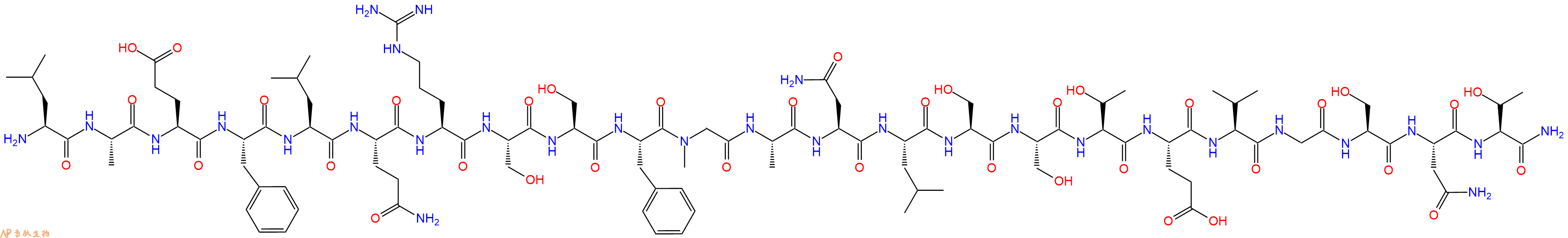 专肽生物产品H2N-Leu-Ala-Glu-Phe-Leu-Gln-Arg-Ser-Ser-Phe-Sar-Ala-Asn-Leu-Ser-Ser-Thr-Glu-Val-Gly-Ser-Asn-Thr-CONH2