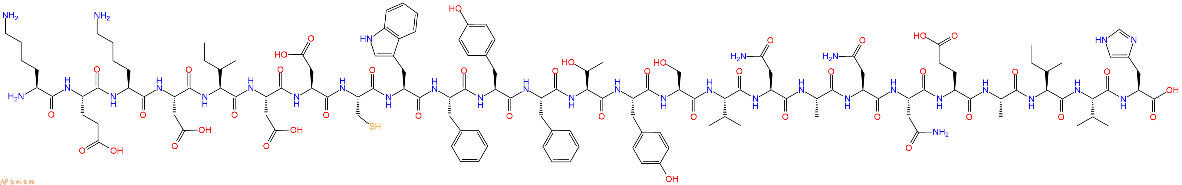 专肽生物产品H2N-Lys-Glu-Lys-Asp-Ile-Asp-Asp-Cys-Trp-Phe-Tyr-Phe-Thr-Tyr-Ser-Val-Asn-Ala-Asn-Asn-Glu-Ala-Ile-Val-His-OH