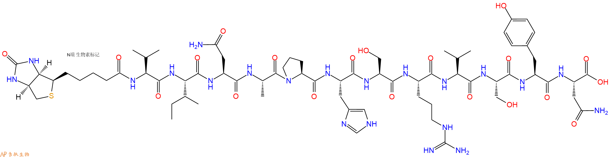 专肽生物产品Biotinyl-Val-Ile-Asn-Ala-Pro-His-Ser-Arg-Val-Ser-Tyr-Asn-OH