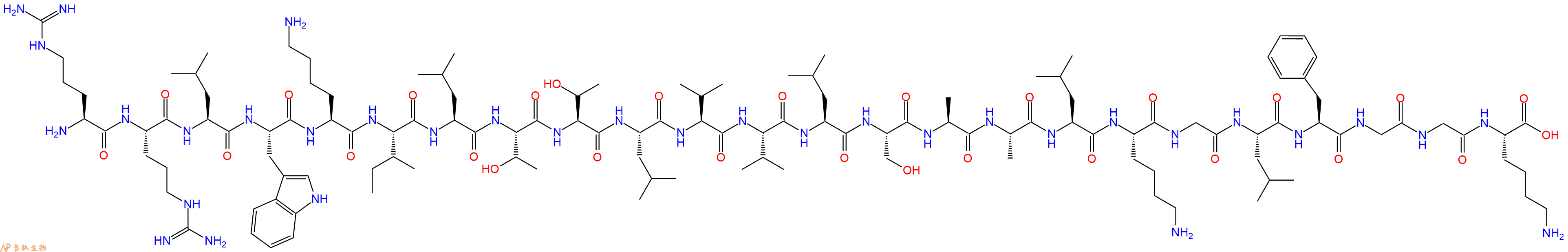 专肽生物产品H2N-Arg-Arg-Leu-Trp-Lys-Ile-Leu-Thr-Thr-Leu-Val-Val-Leu-Ser-Ala-Ala-Leu-Lys-Gly-Leu-Phe-Gly-Gly-Lys-OH