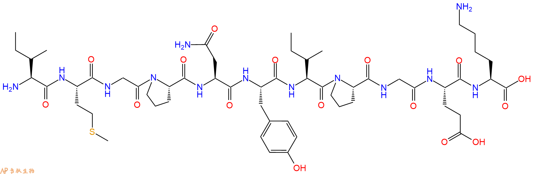 专肽生物产品H2N-Ile-Met-Gly-Pro-Asn-Tyr-Ile-Pro-Gly-Glu-Lys-OH