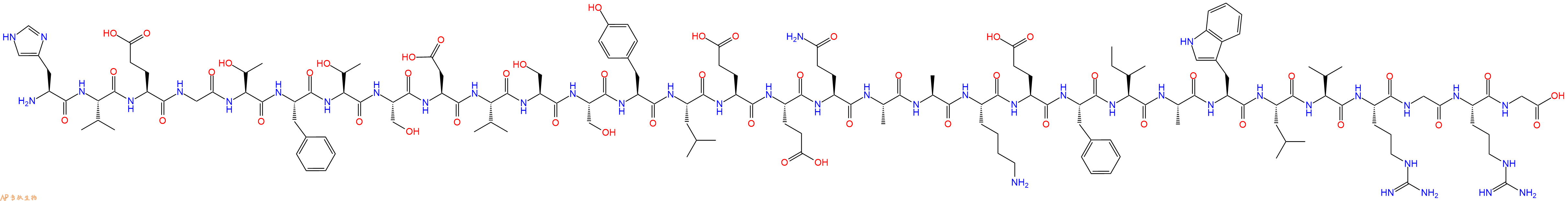 专肽生物产品H2N-His-Val-Glu-Gly-Thr-Phe-Thr-Ser-Asp-Val-Ser-Ser-Tyr-Leu-Glu-Glu-Gln-Ala-Ala-Lys-Glu-Phe-Ile-Ala-Trp-Leu-Val-Arg-Gly-Arg-Gly-OH