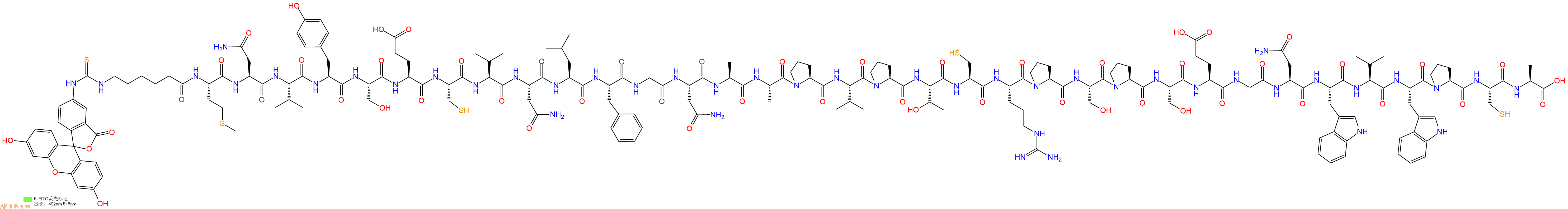 专肽生物产品5FITC-Ahx-Met-Asn-Val-Tyr-Ser-Glu-Cys-Val-Asn-Leu-Phe-Gly-Asn-Ala-Ala-Pro-Val-Pro-Thr-Cys-Arg-Pro-Ser-Pro-Ser-Glu-Gly-Asn-Trp-Val-Trp-Pro-Cys-Ala-OH