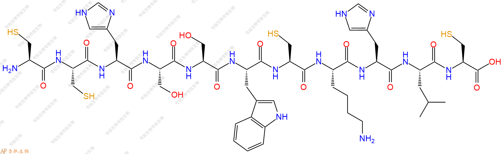 专肽生物产品H2N-Cys-Cys-His-Ser-Ser-Trp-Cys-Lys-His-Leu-Cys-OH