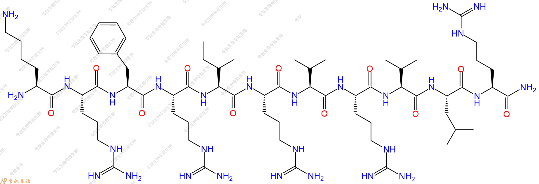 专肽生物产品H2N-Lys-Arg-Phe-Arg-Ile-Arg-Val-Arg-Val-Leu-Arg-CONH2