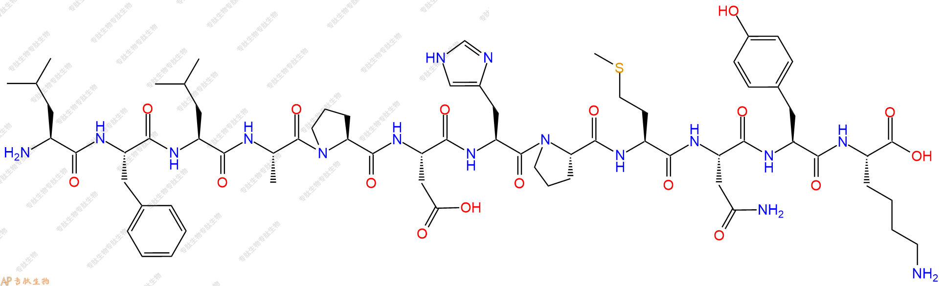 专肽生物产品H2N-Leu-Phe-Leu-Ala-Pro-Asp-His-Pro-Met-Asn-Tyr-Lys-OH