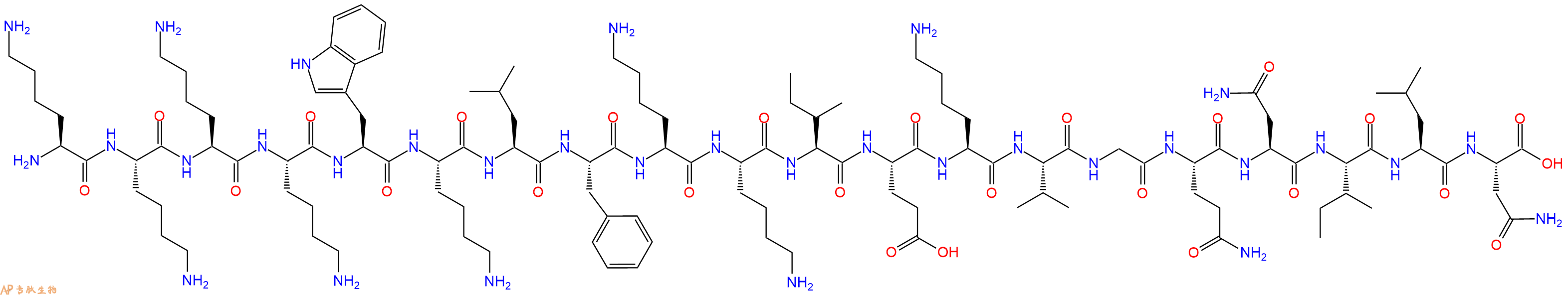 专肽生物产品H2N-Lys-Lys-Lys-Lys-Trp-Lys-Leu-Phe-Lys-Lys-Ile-Glu-Lys-Val-Gly-Gln-Asn-Ile-Leu-Asn-OH