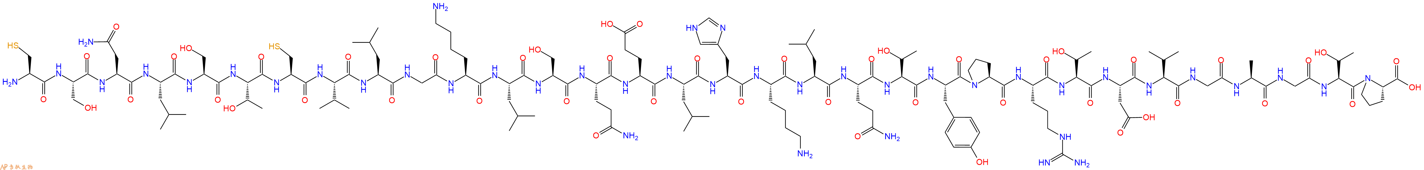 专肽生物产品H2N-Cys-Ser-Asn-Leu-Ser-Thr-Cys-Val-Leu-Gly-Lys-Leu-Ser-Gln-Glu-Leu-His-Lys-Leu-Gln-Thr-Tyr-Pro-Arg-Thr-Asp-Val-Gly-Ala-Gly-Thr-Pro-OH