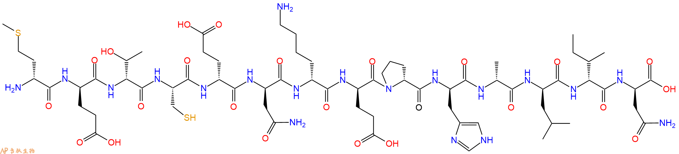 专肽生物产品H2N-DMet-DGlu-DThr-Cys-DGlu-DAsn-DLys-DGlu-DPro-DHis-DAla-DLeu-DIle-DAsn-OH