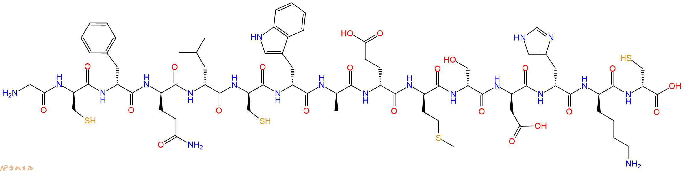 专肽生物产品H2N-Gly-DCys-DPhe-DGln-DLeu-DCys-DTrp-DAla-DGlu-DMet-DSer-DAsp-DHis-DLys-DCys-OH
