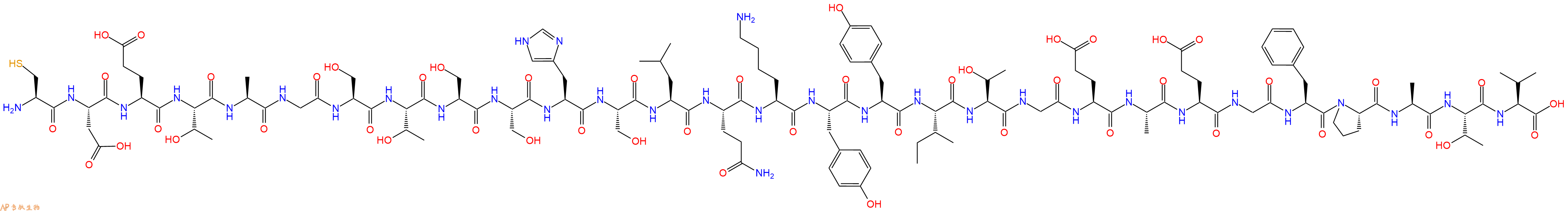 专肽生物产品H2N-Cys-Asp-Glu-Thr-Ala-Gly-Ser-Thr-Ser-Ser-His-Ser-Leu-Gln-Lys-Tyr-Tyr-Ile-Thr-Gly-Glu-Ala-Glu-Gly-Phe-Pro-Ala-Thr-Val-OH