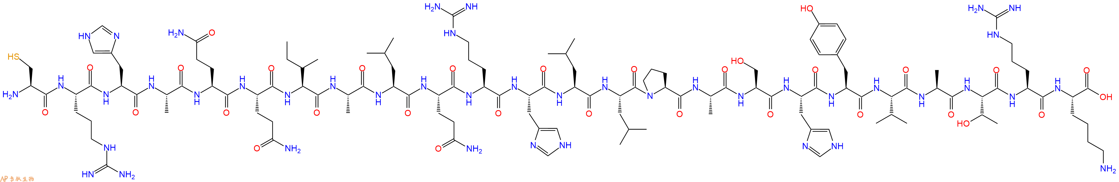 专肽生物产品H2N-Cys-Arg-His-Ala-Gln-Gln-Ile-Ala-Leu-Gln-Arg-His-Leu-Leu-Pro-Ala-Ser-His-Tyr-Val-Ala-Thr-Arg-Lys-OH