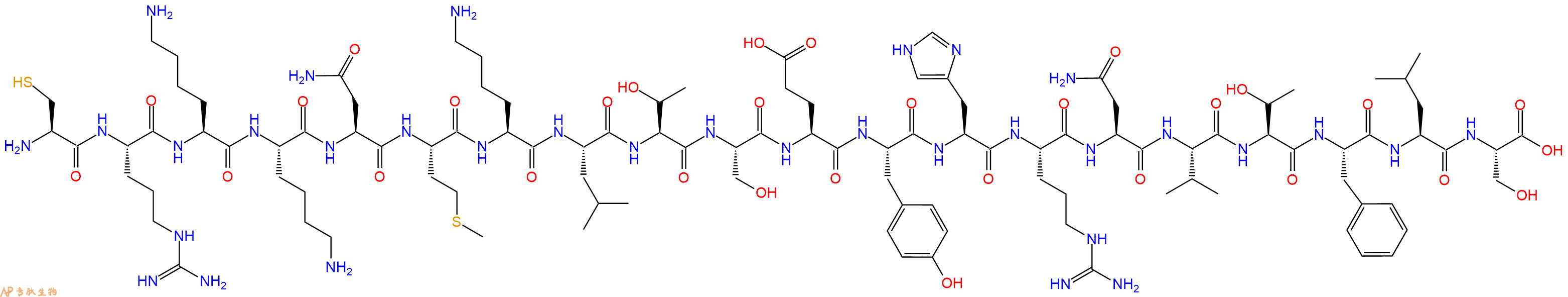专肽生物产品H2N-Cys-Arg-Lys-Lys-Asn-Met-Lys-Leu-Thr-Ser-Glu-Tyr-His-Arg-Asn-Val-Thr-Phe-Leu-Ser-OH