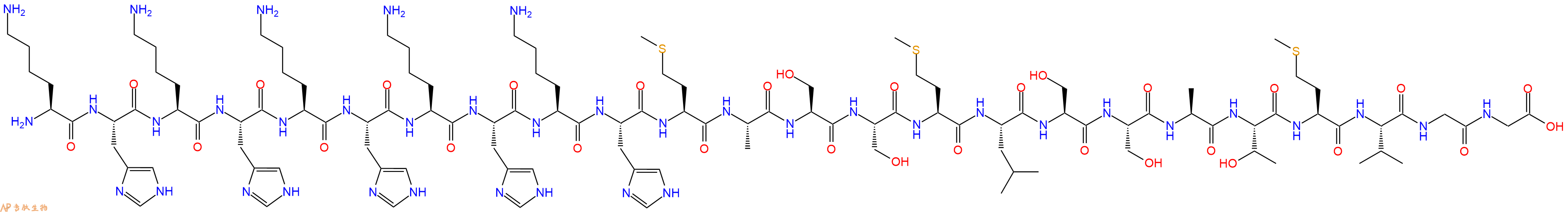 专肽生物产品H2N-Lys-His-Lys-His-Lys-His-Lys-His-Lys-His-Met-Ala-Ser-Ser-Met-Leu-Ser-Ser-Ala-Thr-Met-Val-Gly-Gly-OH