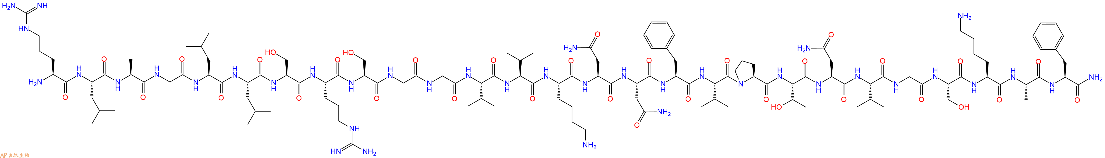 专肽生物产品H2N-Arg-Leu-Ala-Gly-Leu-Leu-Ser-Arg-Ser-Gly-Gly-Val-Val-Lys-Asn-Asn-Phe-Val-Pro-Thr-Asn-Val-Gly-Ser-Lys-Ala-Phe-CONH2