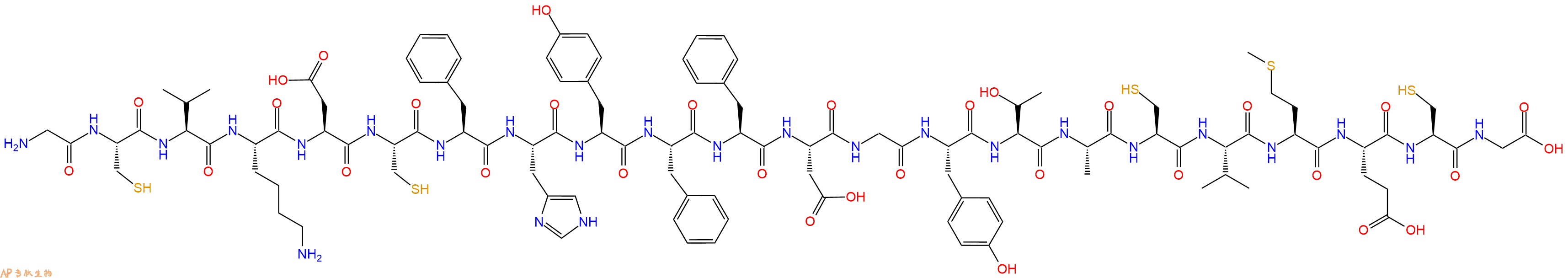 专肽生物产品H2N-Gly-Cys-Val-Lys-Asp-Cys-Phe-His-Tyr-Phe-Phe-Asp-Gly-Tyr-Thr-Ala-Cys-Val-Met-Glu-Cys-Gly-OH