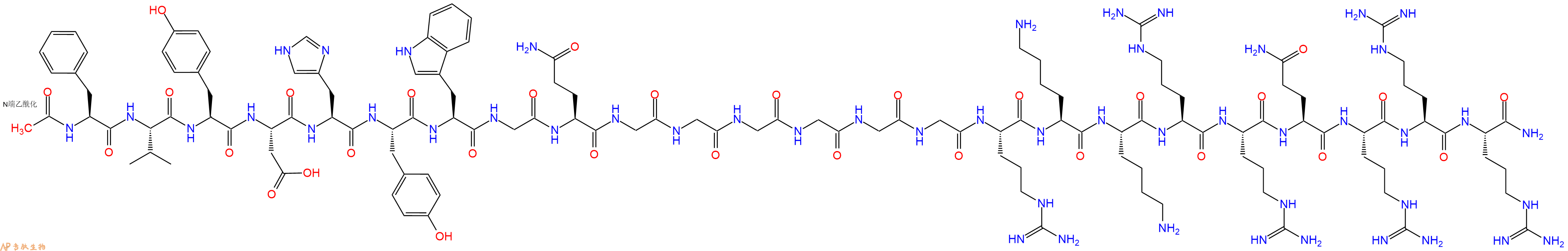专肽生物产品Ac-Phe-Val-Tyr-Asp-His-Tyr-Trp-Gly-Gln-Gly-Gly-Gly-Gly-Gly-Gly-Arg-Lys-Lys-Arg-Arg-Gln-Arg-Arg-Arg-CONH2