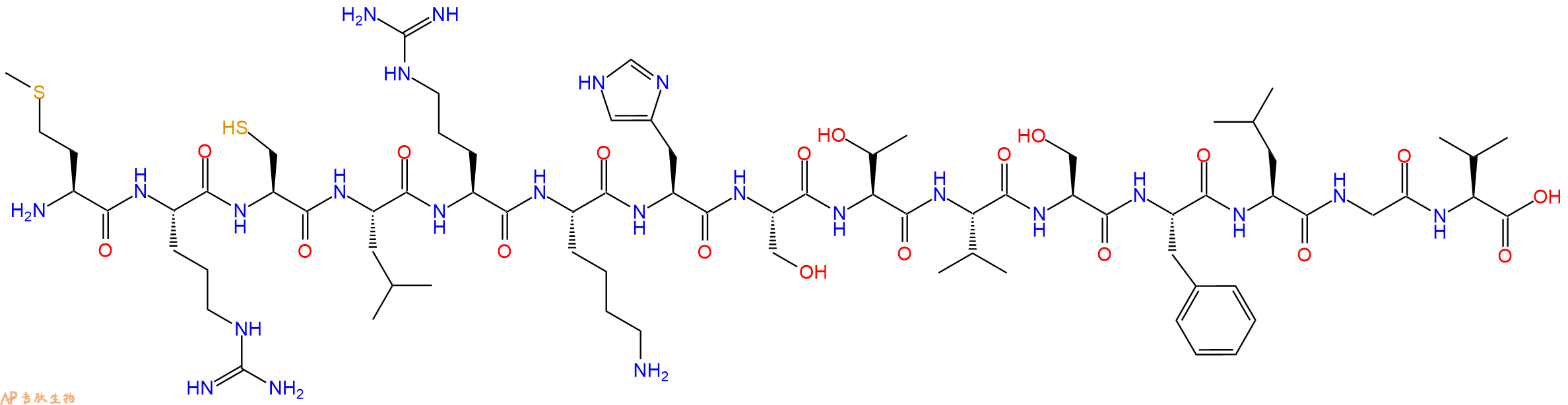 专肽生物产品H2N-Met-Arg-Cys-Leu-Arg-Lys-His-Ser-Thr-Val-Ser-Phe-Leu-Gly-Val-OH