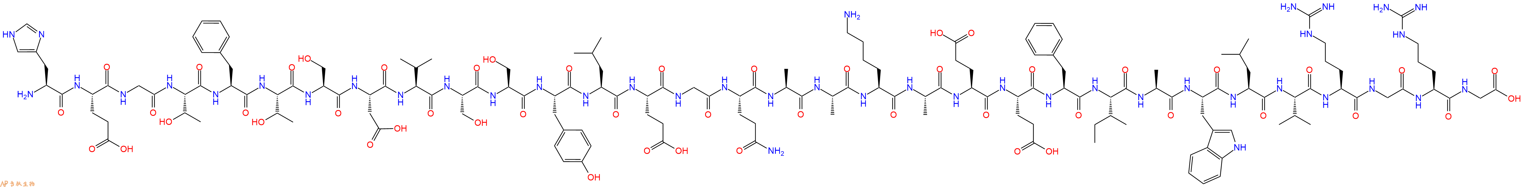 专肽生物产品H2N-His-Glu-Gly-Thr-Phe-Thr-Ser-Asp-Val-Ser-Ser-Tyr-Leu-Glu-Gly-Gln-Ala-Ala-Lys-Ala-Glu-Glu-Phe-Ile-Ala-Trp-Leu-Val-Arg-Gly-Arg-Gly-OH