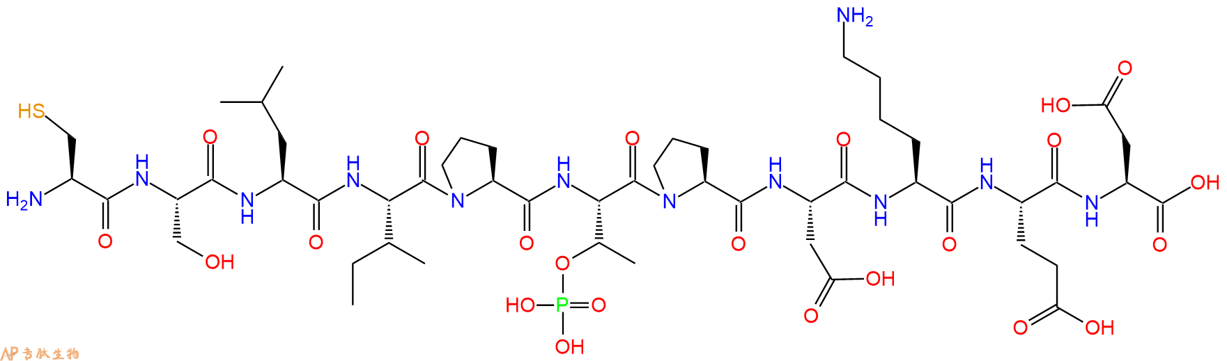 专肽生物产品H2N-Cys-Ser-Leu-Ile-Pro-pThr-Pro-Asp-Lys-Glu-Asp-OH