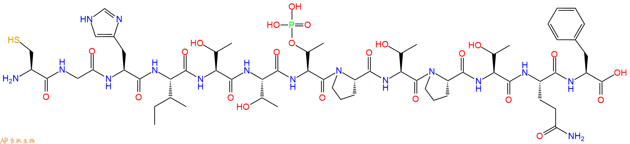 专肽生物产品H2N-Cys-Gly-His-Ile-Thr-Thr-pThr-Pro-Thr-Pro-Thr-Gln-Phe-OH