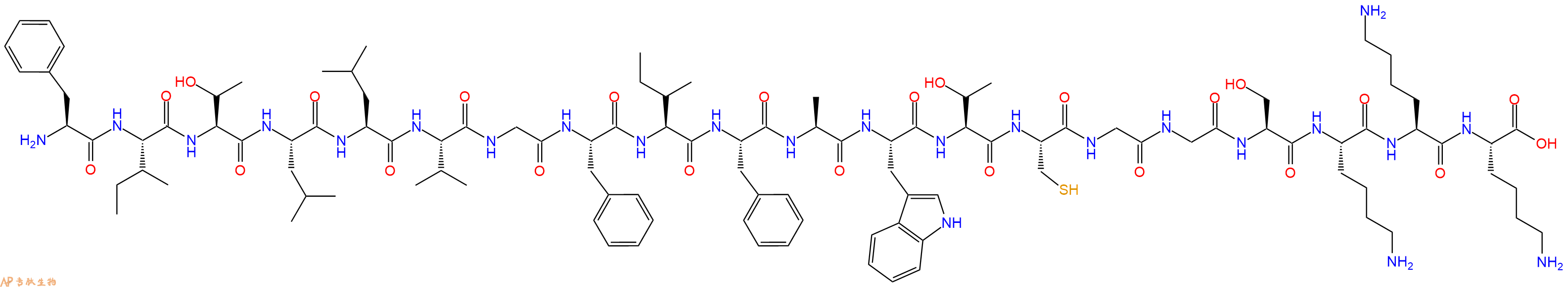 专肽生物产品H2N-Phe-Ile-Thr-Leu-Leu-Val-Gly-Phe-Ile-Phe-Ala-Trp-Thr-Cys-Gly-Gly-Ser-Lys-Lys-Lys-OH
