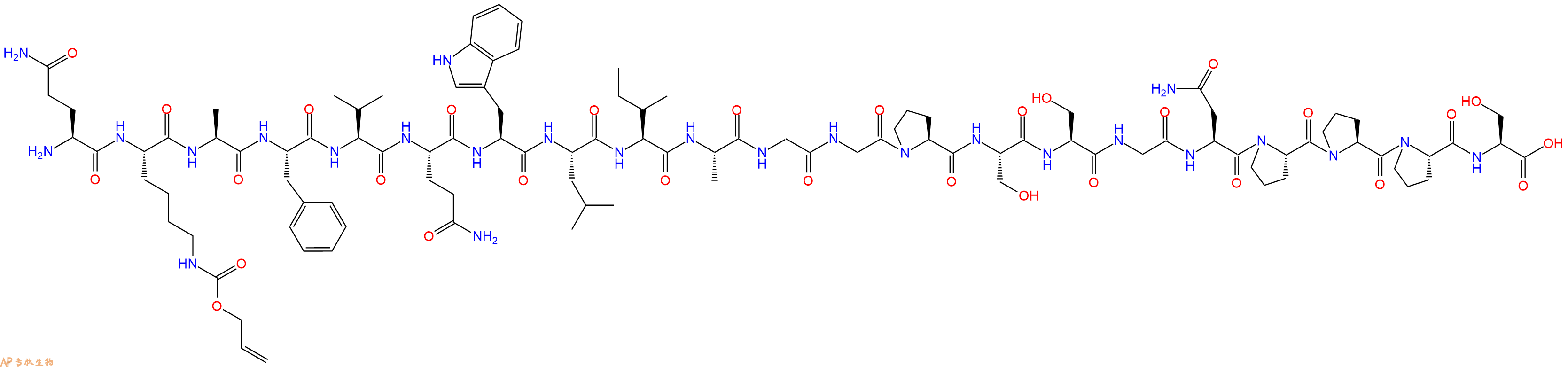 专肽生物产品H2N-Gln-Lys(Alloc)-Ala-Phe-Val-Gln-Trp-Leu-Ile-Ala-Gly-Gly-Pro-Ser-Ser-Gly-Asn-Pro-Pro-Pro-Ser-OH