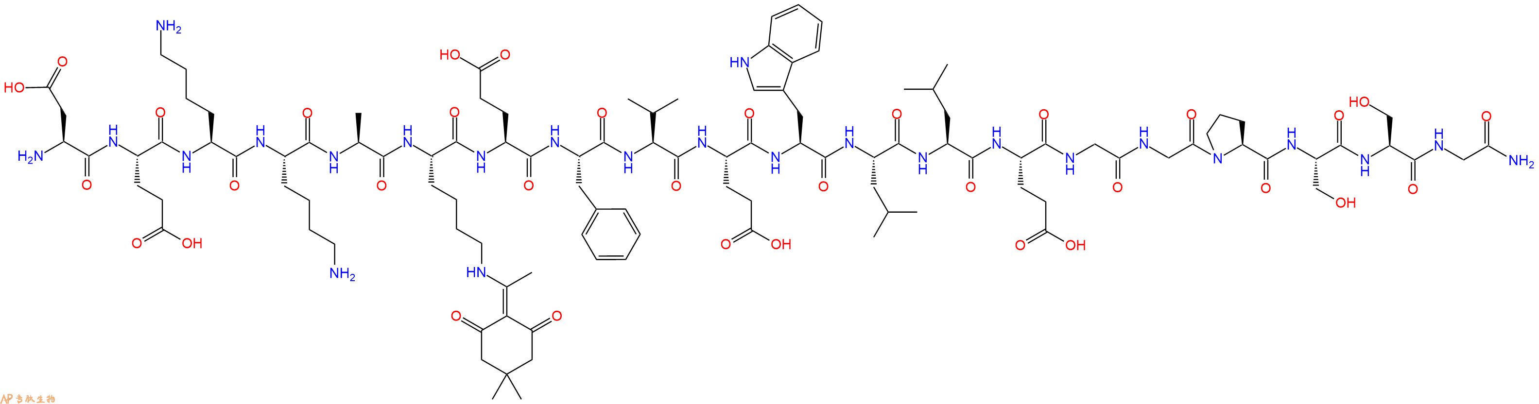 专肽生物产品H2N-Asp-Glu-Lys-Lys-Ala-Lys(Dde)-Glu-Phe-Val-Glu-Trp-Leu-Leu-Glu-Gly-Gly-Pro-Ser-Ser-Gly-CONH2