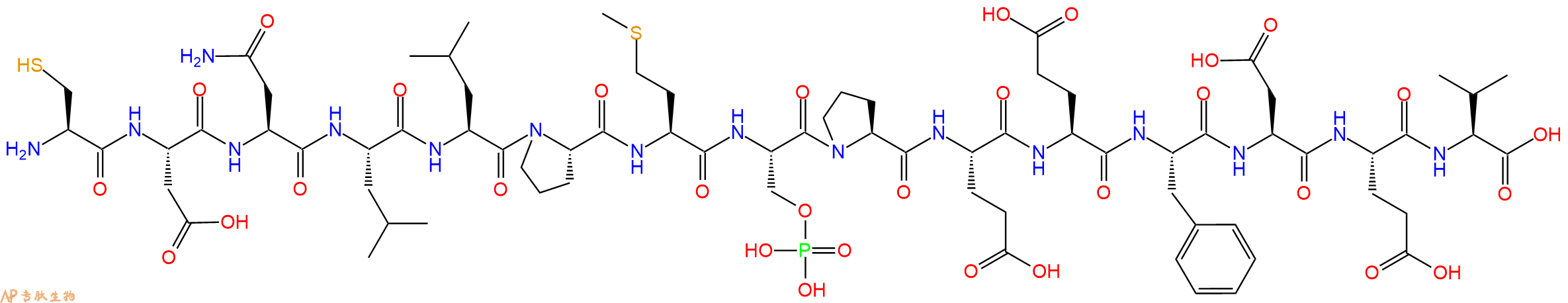 专肽生物产品H2N-Cys-Asp-Asn-Leu-Leu-Pro-Met-Ser(PO3H2)-Pro-Glu-Glu-Phe-Asp-Glu-Val-OH